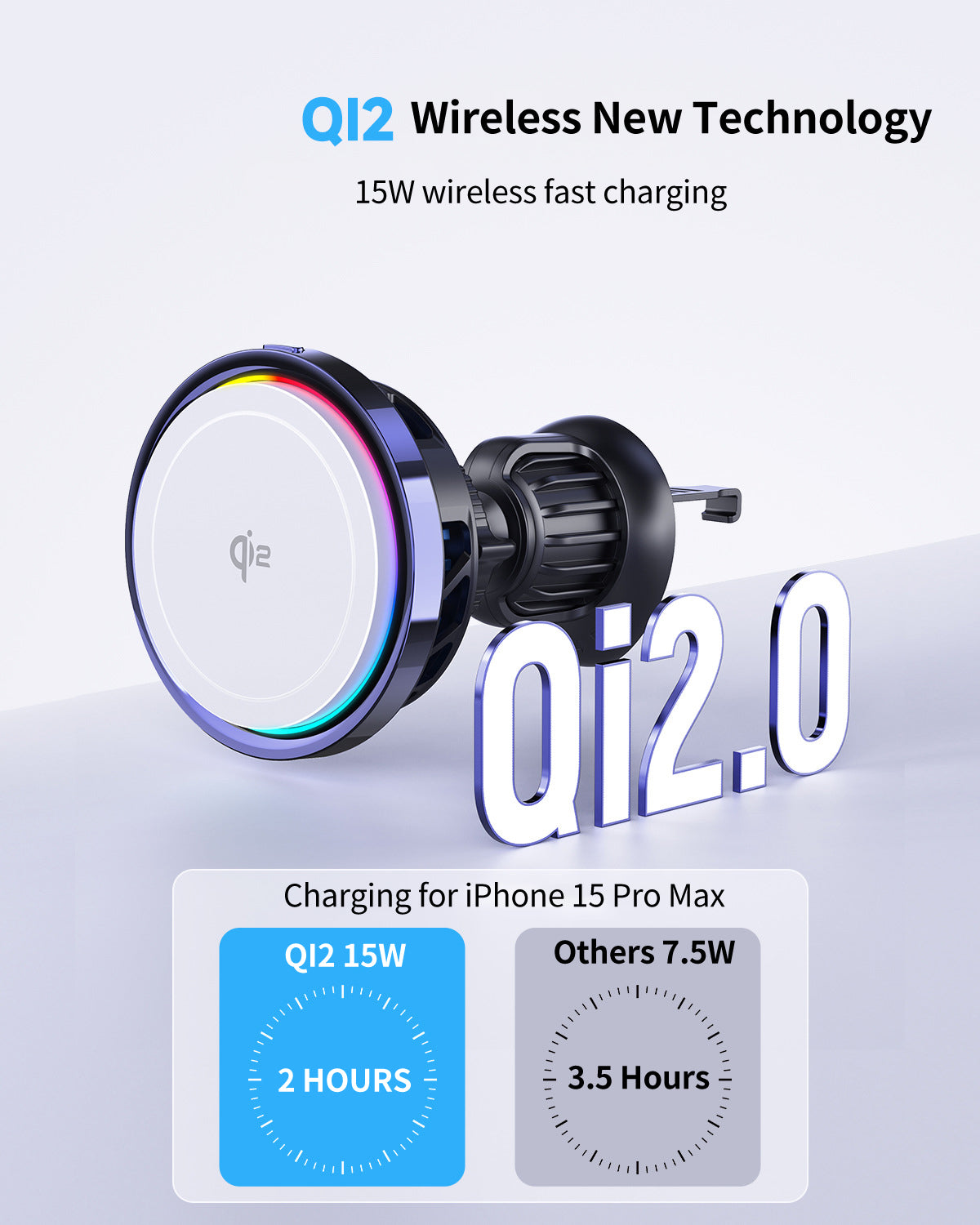 Qi2 Auto Magnetisches 15W LED drahtloses Ladegerät mit Ständer für Apple iPhone 16/ 15/ 14 Pro Max Plus