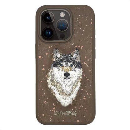 3D Embroidered Cute Dog Wolf Tiger Leopard Leather Phone Protective Cover Case for iPhone 15 Pro Max/ 15 Pro/ 15 Plus