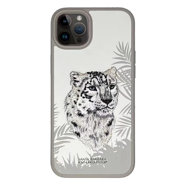 3D Embroidered Cute Dog Wolf Tiger Leopard Leather Phone Protective Cover Case for iPhone 15 Pro Max/ 15 Pro/ 15 Plus