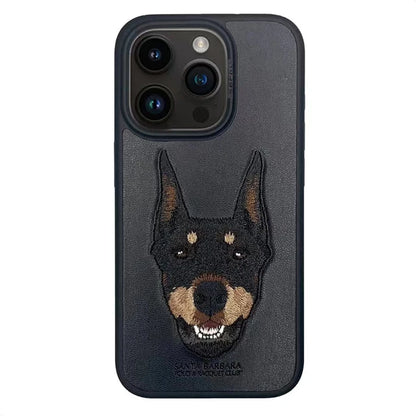 3D Embroidered Cute Dog Wolf Tiger Leopard Leather Phone Protective Cover Case for iPhone 15 Pro Max/ 15 Pro/ 15 Plus