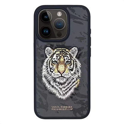 3D Embroidered Cute Dog Wolf Tiger Leopard Leather Phone Protective Cover Case for iPhone 15 Pro Max/ 15 Pro/ 15 Plus