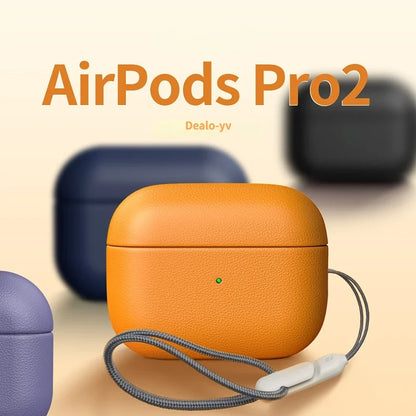 حافظة جلدية واقية كاملة التغطية مقاومة للسقوط مع حبل قصير لجهاز AirPods Pro 2nd