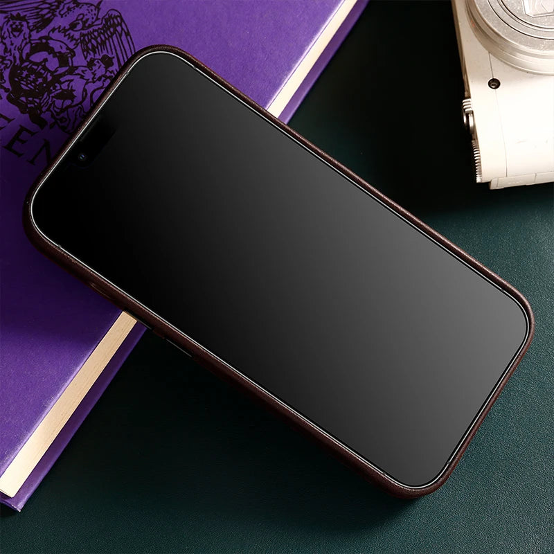 Genuine Leather Magnetic Charging Back Cover Case for iPhone 16 Pro Max iPhone 15 Pro Max 14 Pro