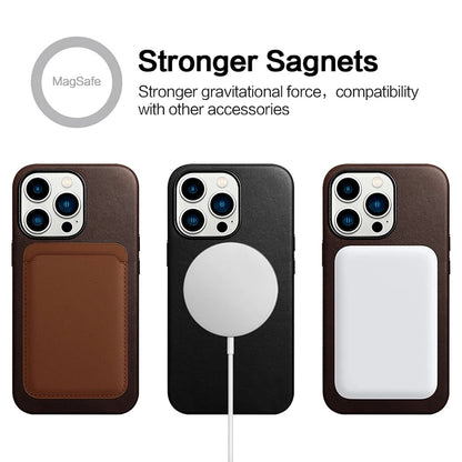 Genuine Leather Magnetic Charging Back Cover Case for iPhone 16 Pro Max iPhone 15 Pro Max 14 Pro