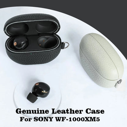 Genuine Leather Bluetooth Earphone Cover Case with Strap for SONY WF-1000XM5