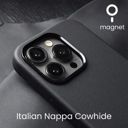 Italian Nappa Genuine Leather Magnetic Supercar Interior Premium Cow Cover Case for iPhone 16 15 14 Pro Max