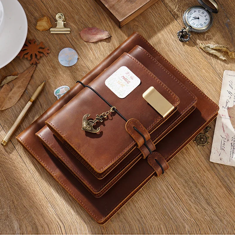 Leather Journal Planner Multifunctional Handmade Notebook Retro Metal Spiral Diary Rope Travel Note Book School Office A5 A6 A7