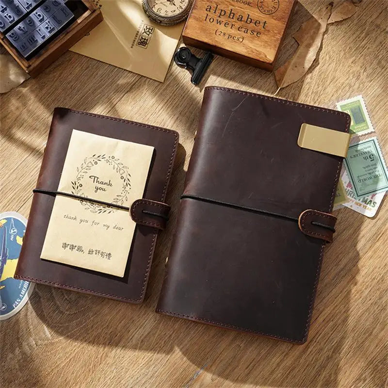 Leather Journal Planner Multifunctional Handmade Notebook Retro Metal Spiral Diary Rope Travel Note Book School Office A5 A6 A7