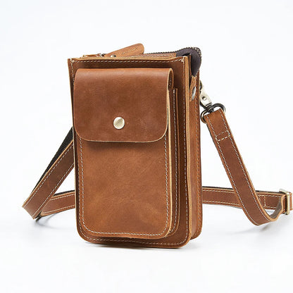 Mens Waist Bag Crazy Horse Leather Small Shoulder Bag Mobile Phone Genuine Leather Fanny Packs Bag Male Belt Bum Bag For Men