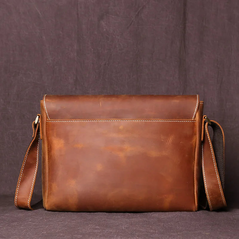 Men's Retro Leather Shoulder Bag Crazy-Horse Leather Horizontal Crossbody Bag