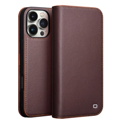 Handmade Genuine Leather Folio Flip Case with Card Slots & Stand for iPhone 16 Pro Max/ Plus