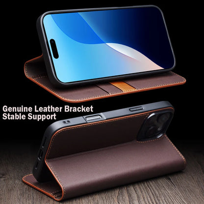 Handmade Genuine Leather Folio Flip Case with Card Slots & Stand for iPhone 16 Pro Max/ Plus