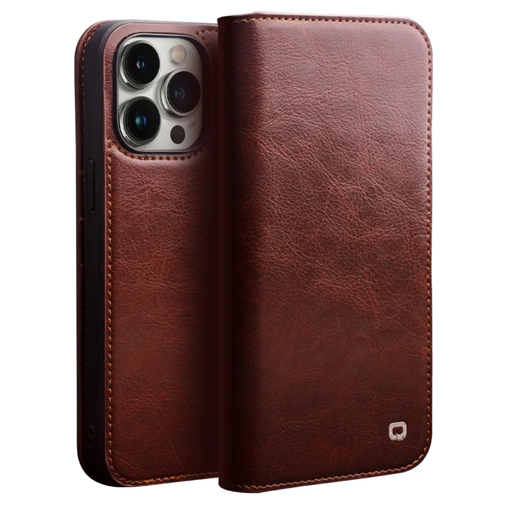 iPhone 15 14 13 12 Pro Max Genuine Leather Card Slots Holster Case