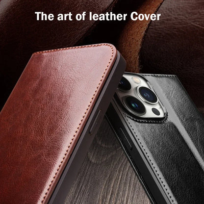 iPhone 15 14 13 12 Pro Max Genuine Leather Card Slots Holster Case