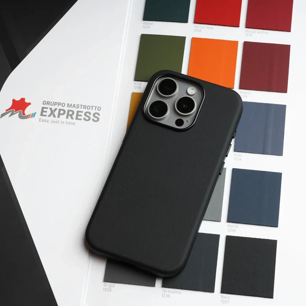 Funda de piel italiana de napa genuina con interior magnético Supercar Premium de vaca para iPhone 16 15 14 Pro Max