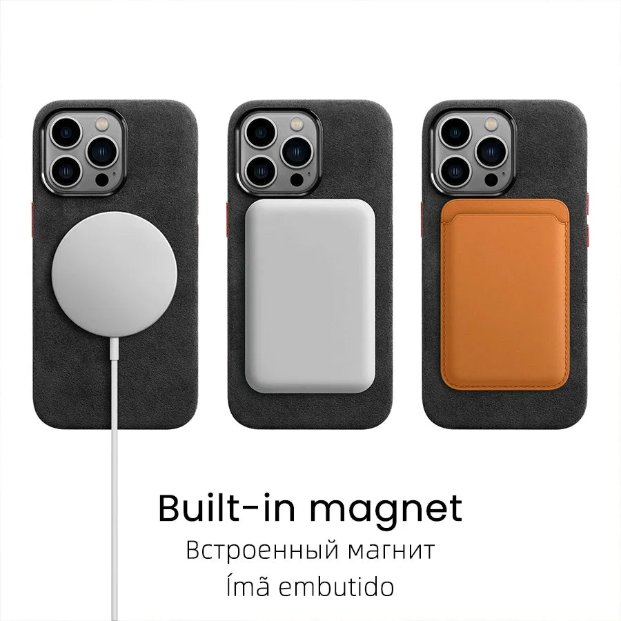 ALCANTARA Business Supercar Interior Same Suede Leather Magnetic Cover Case for iPhone 16 Pro Max 15 14 13