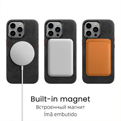 ALCANTARA Business Supercar Interior Same Suede Leather Magnetic Cover Case for iPhone 16 Pro Max 15 14 13