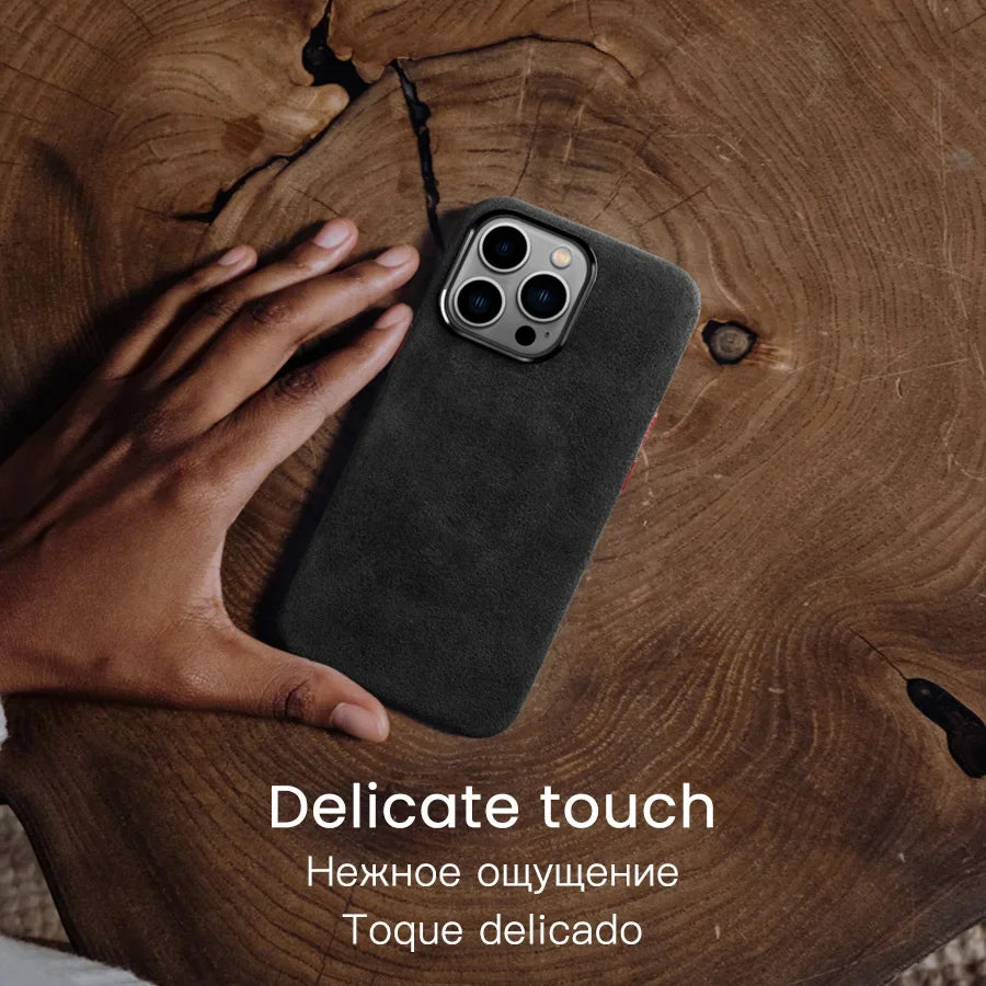 ALCANTARA Business Supercar Interior Same Suede Leather Magnetic Cover Case for iPhone 16 Pro Max 15 14 13