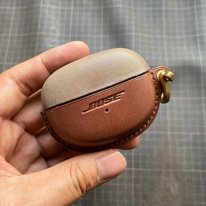 customized-handcraft-vegetable-tanned-genuine-leather-wireless-earbuds-case-for-Bose-quitecomfort-ultra-grey-brown